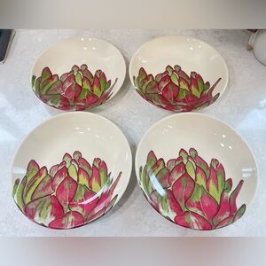 Crate & Barrel 9.5” Floral Artichoke Ceramic Bowls - Set of 8